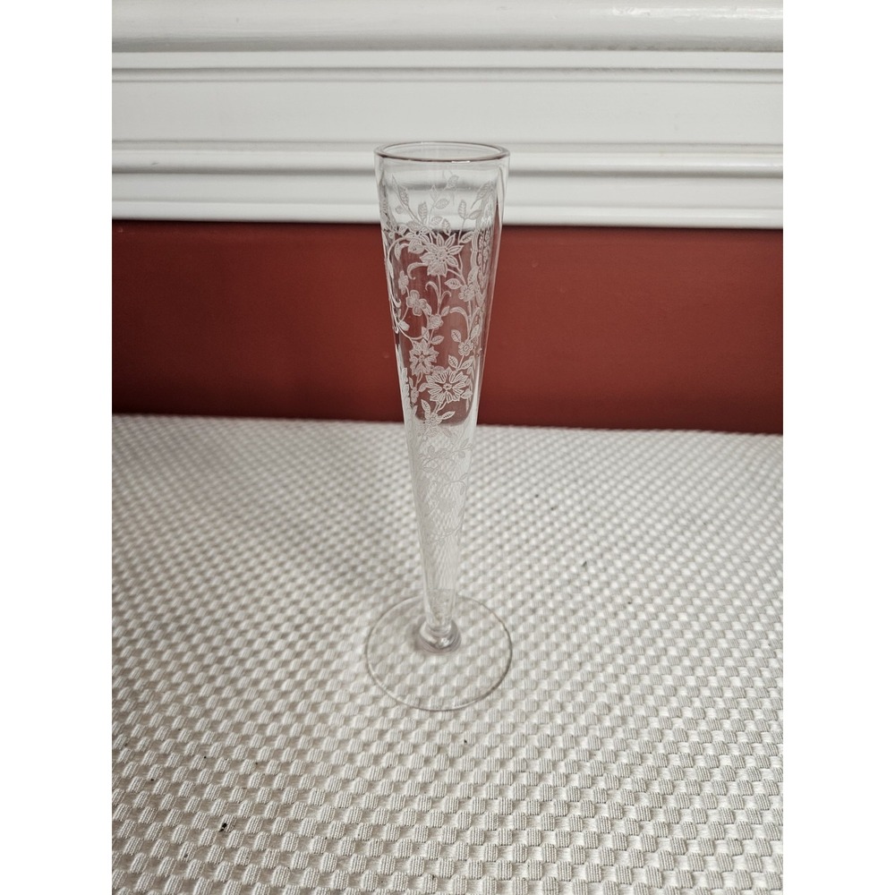 Vintage Tiffin Franciscan June Night Clear Etched Crystal Bud Vase 6.5" 1940s